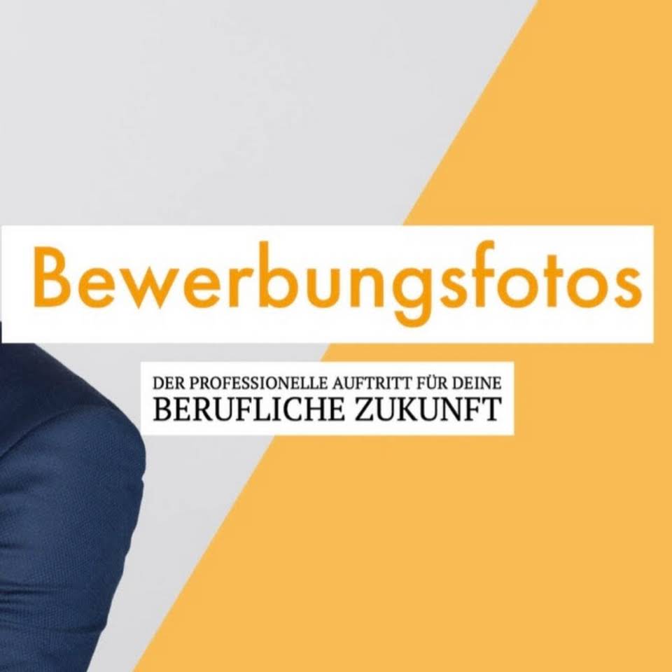 Grafik mit orangefarbenem Text „Bewerbungsfotos“ und darunter „Der professionelle Auftritt für deine berufliche Zukunft“.
